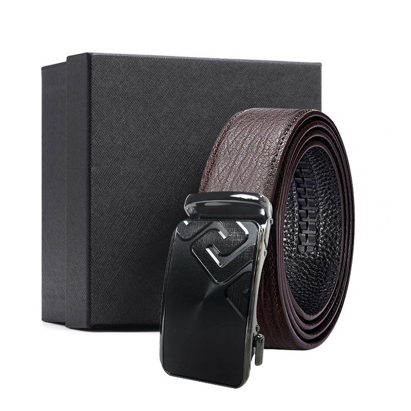 Business brauner Wasserwellen-Gürtel Geschenkbox erste Schicht Rindsleder Legierungs-Schnallenkopf Geschenk High-End Automatik-Schnallen-Set