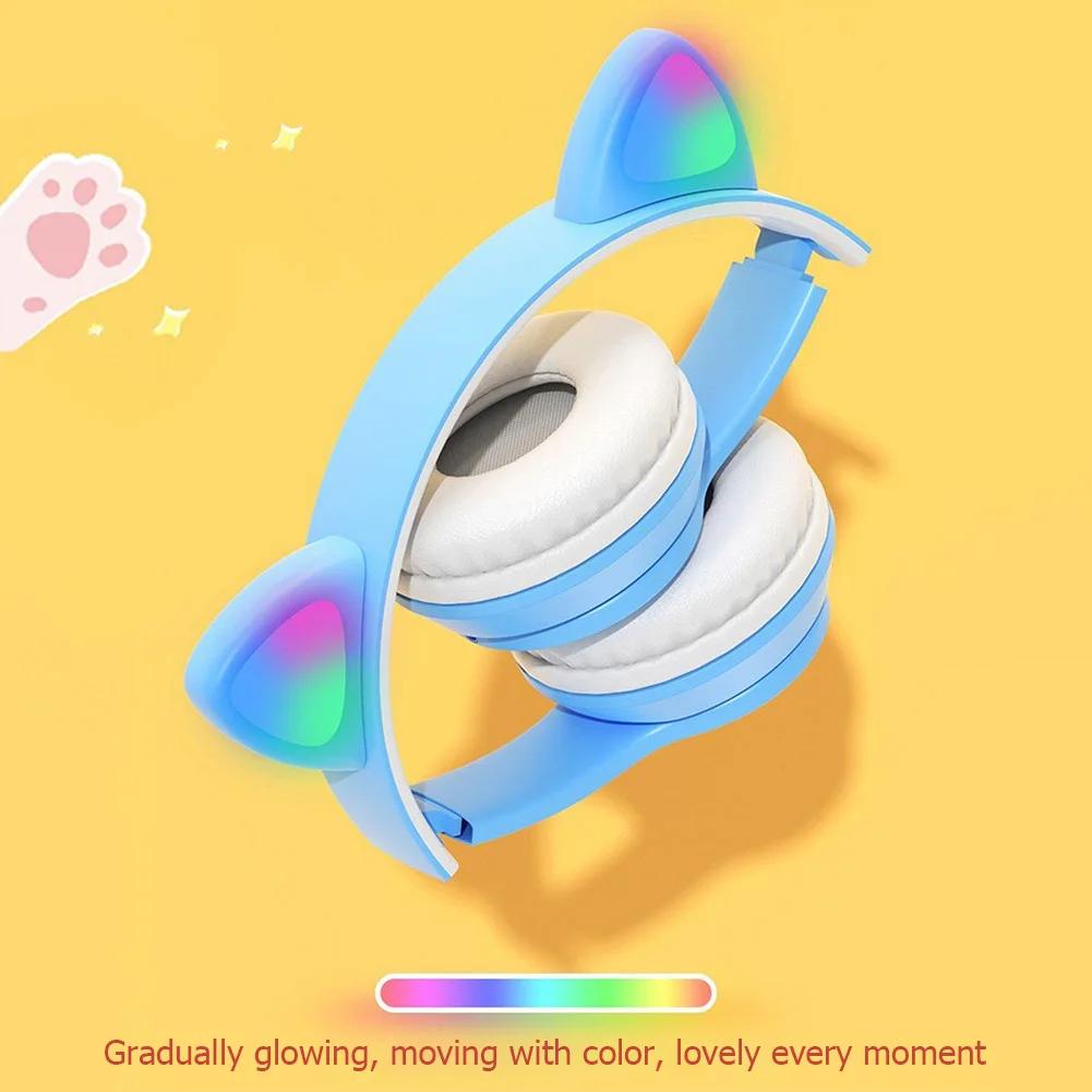 Flashing LED Cute Cat Ears Headphones Bluetooth Wireless Headset with Mic P47M Kid Girl Stereo Music Earbud Sports Headphones