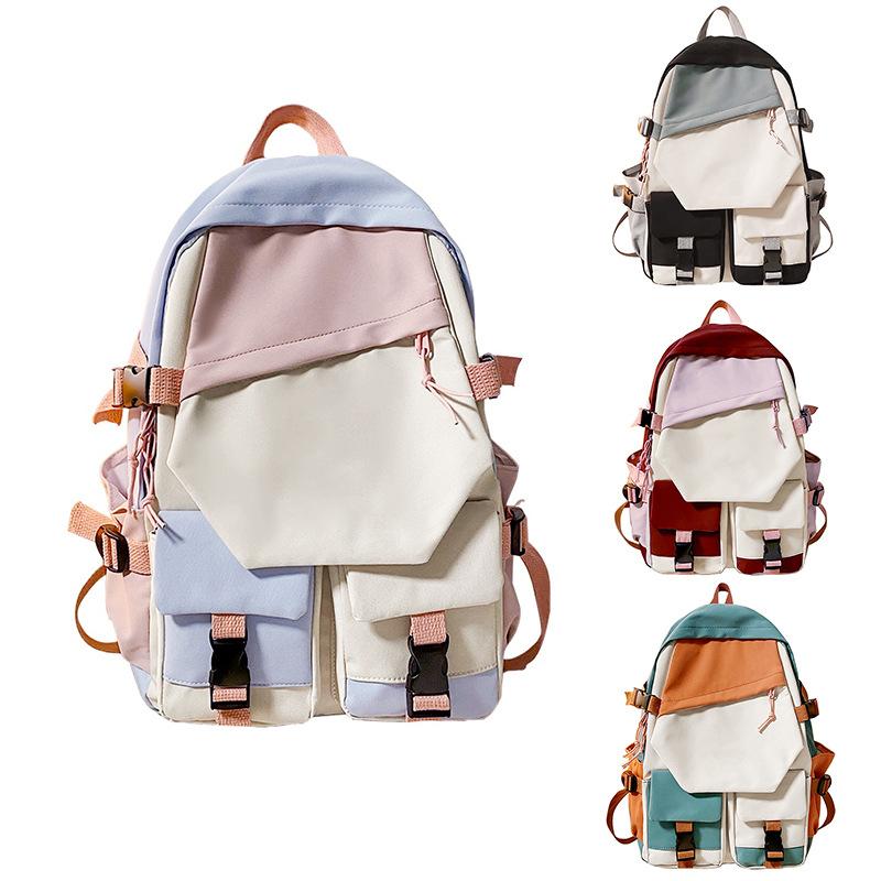 Japanese Campus Color Matching Blank Versatile Backpack To High School Students, Junior High School Students Large-Capacity Schoolbag