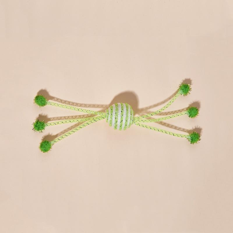 Green Rope Ball Cat Toy with Tassels, Interactive Kitten Chew Teaser with Spiky Balls, Pet Play Toy for Cats Gift зелёный