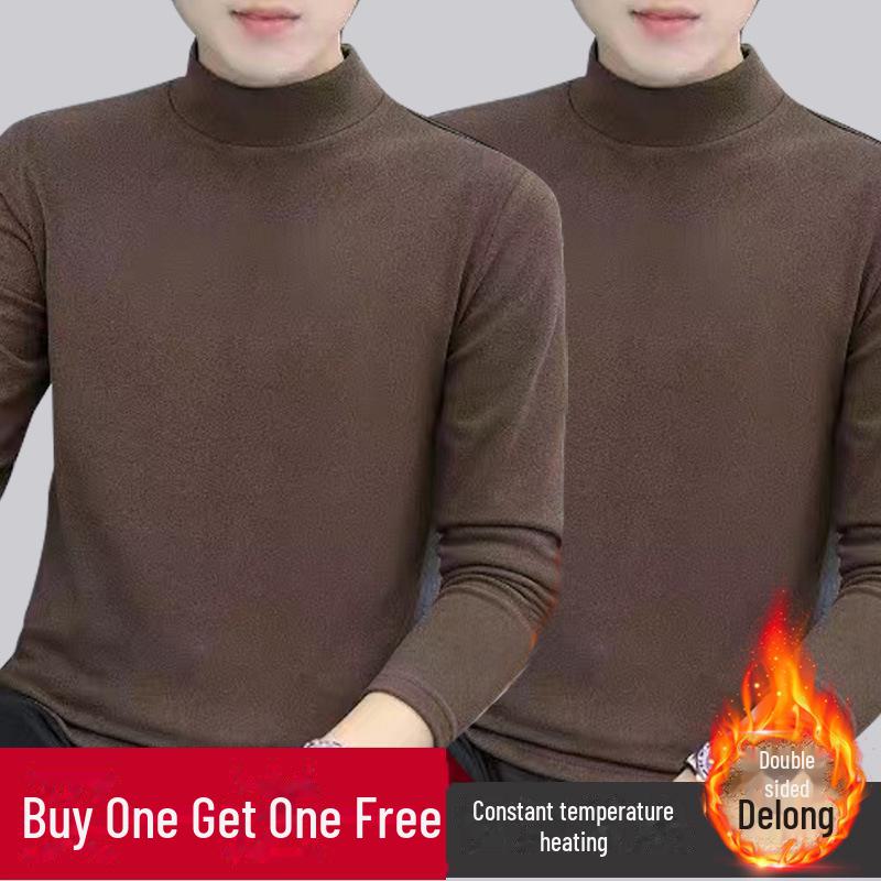 Hong Kong Style Men's Winter Long-Sleeve T-Shirt with Trendy Half-High Collar