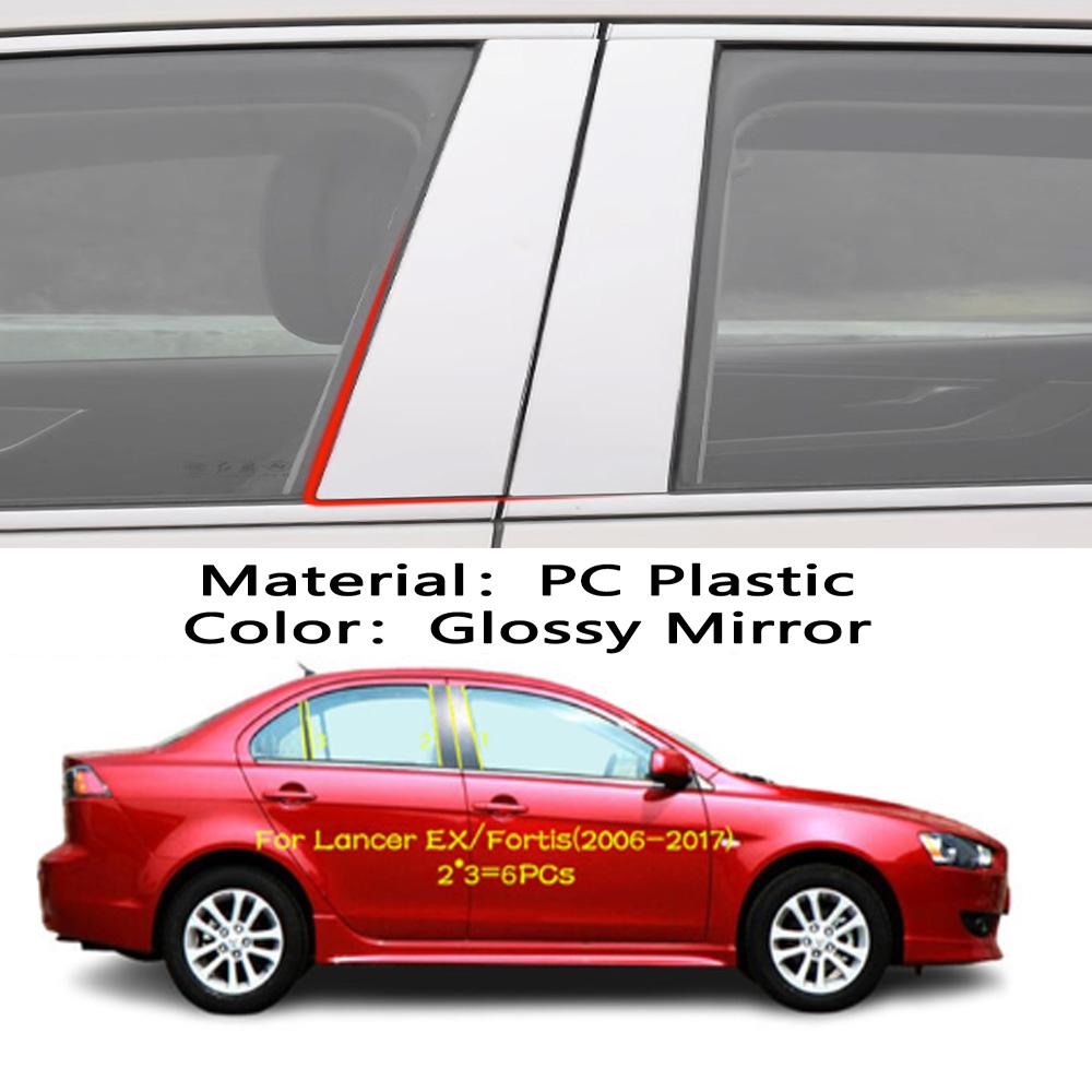 Car TPU/Glossy Mirror Pillar Post Cover For Mitsubishi Lancer Fortis EX 2006 2007 2008-2017 Door Trim Window Stickers 6pcs