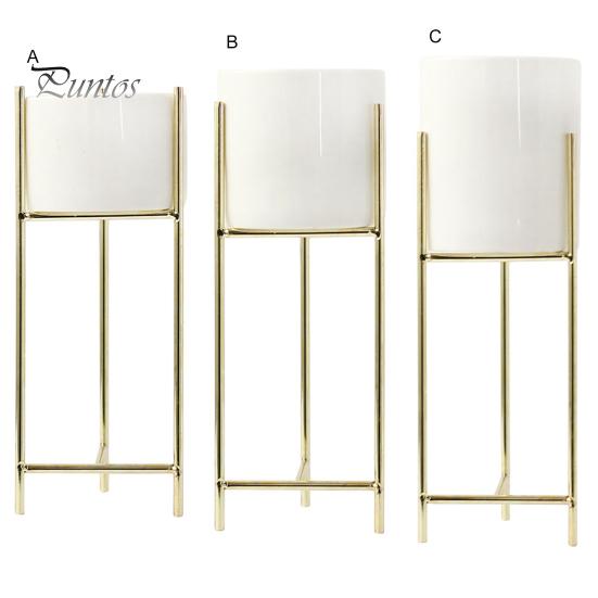 Elegant Ceramic Planter 1 Set Flower Pot Stylish Iron Frame Stand Plant For Office Flowerpot for Home Room Decoration
