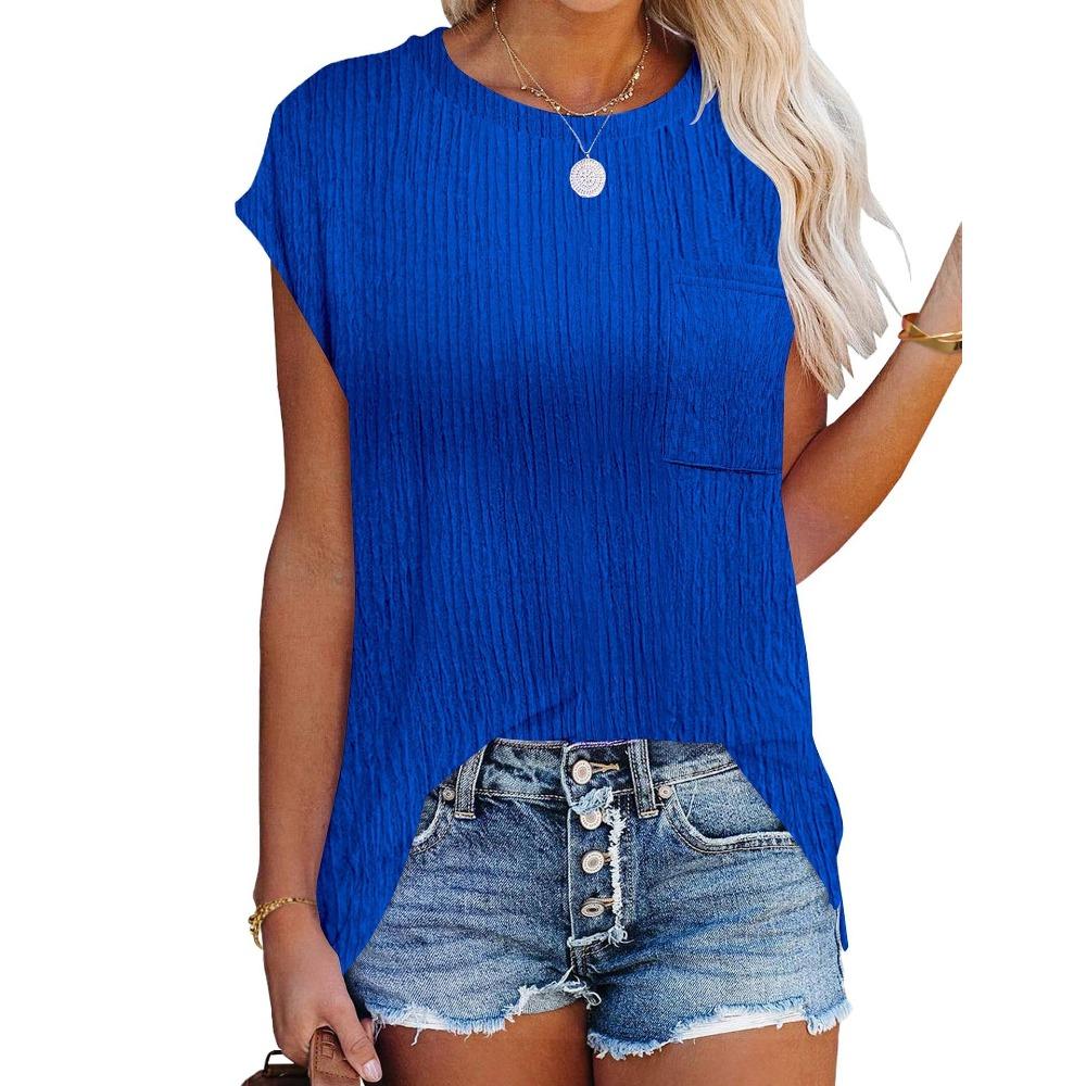 Spring and Summer New Popular Casual Round Neck T-shirt Shirt Top Pocket for Women