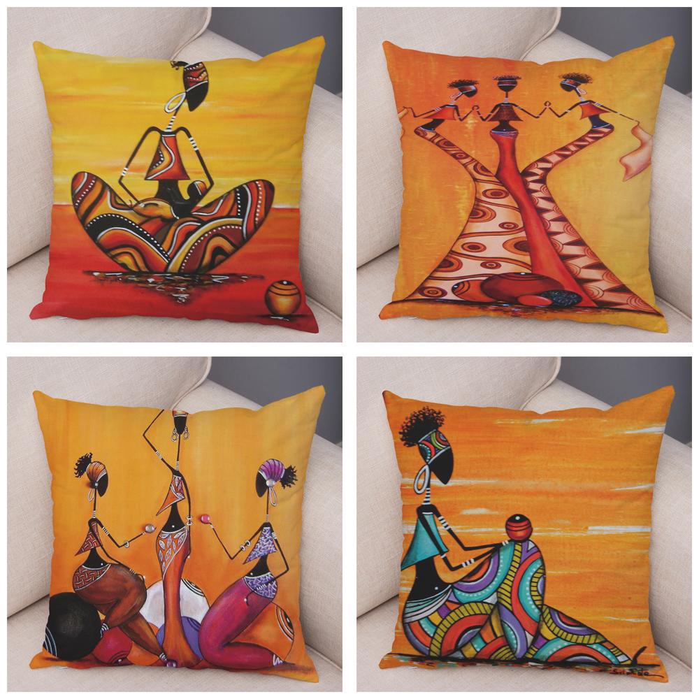 Abstract Painting African Living Pillowcase Woman Home Decor Gallery Exotic Cushion Cover