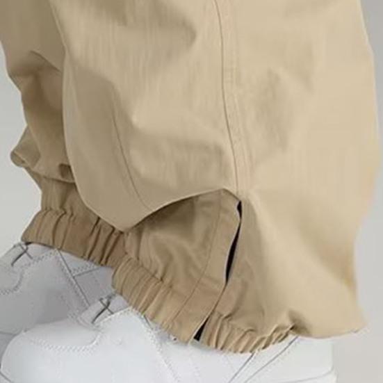 Men Pants with Multi Pockets Elastic Waist Ankle-banded Oversized Vintage Cargo Pants Solid Color Streetwear Slacks for Outdoor Hiking Camping