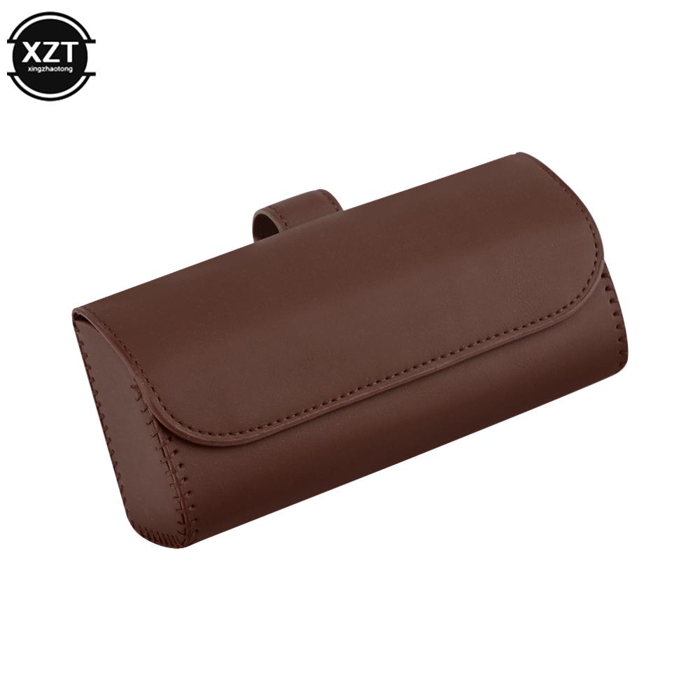 PU Leather Car Visor Sunglasses Case Clip Hanger Magnetic Fastener Sunglasses Holder Storage Box Eyeglasses Holder Car Interior