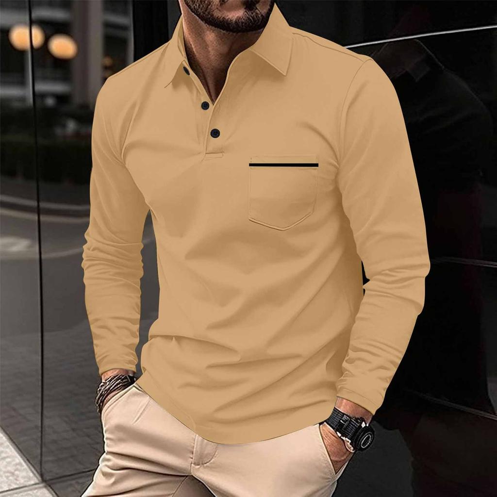 Men's Long Sleeve Shirts V Neck Button Down Blouse Tops  Color Block Shirts With Pocket
