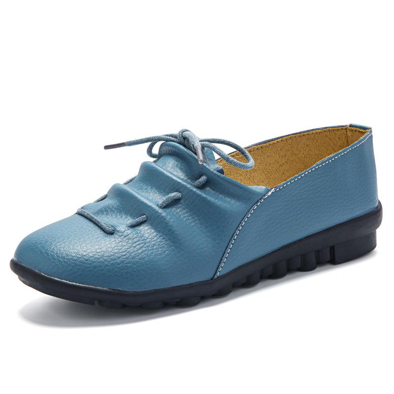 Spring new flat-bottomed flat-heeled soft-soled casual leather shoes mother shoes Doudou shoes lace-up single shoes