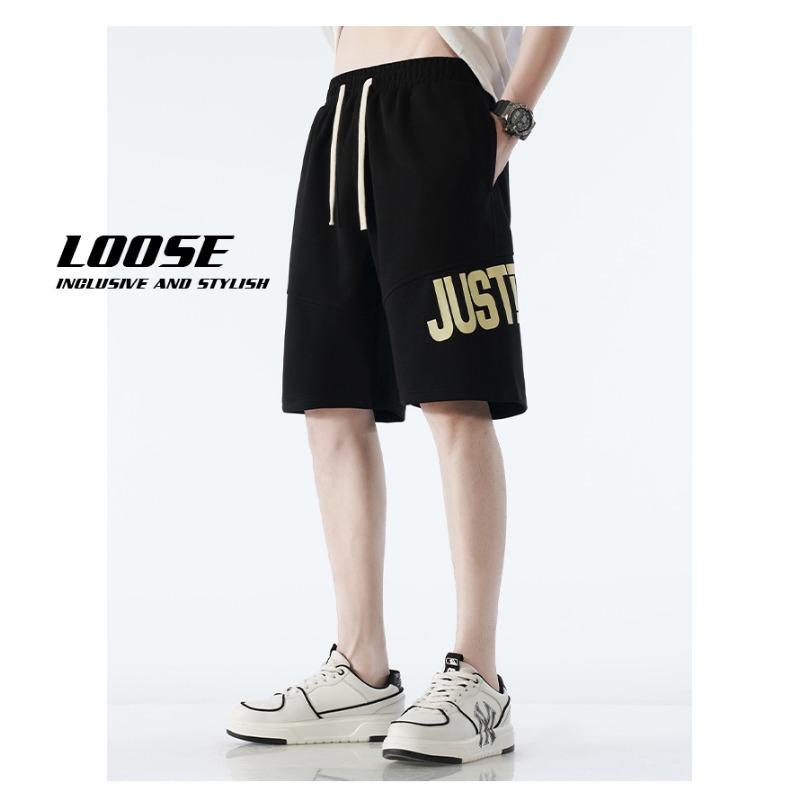 Summer Elastic Waist Letter Printing Shorts Male Loose Casual All-match Sports Shorts Men Knee Length Short Pants