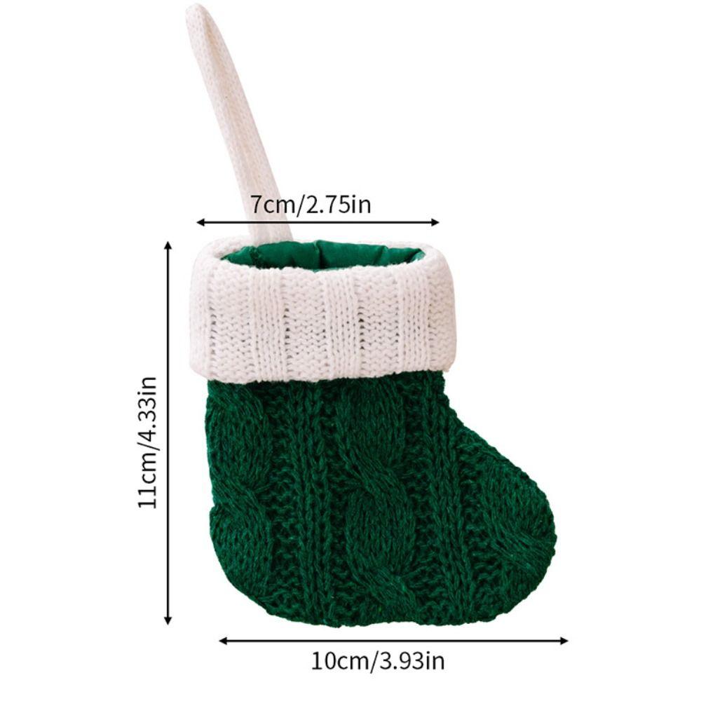 Red/Green Christmas Knitted Green Sock Mini Handmade Christmas Tree Hanging Mini Socks with White Top Decorative