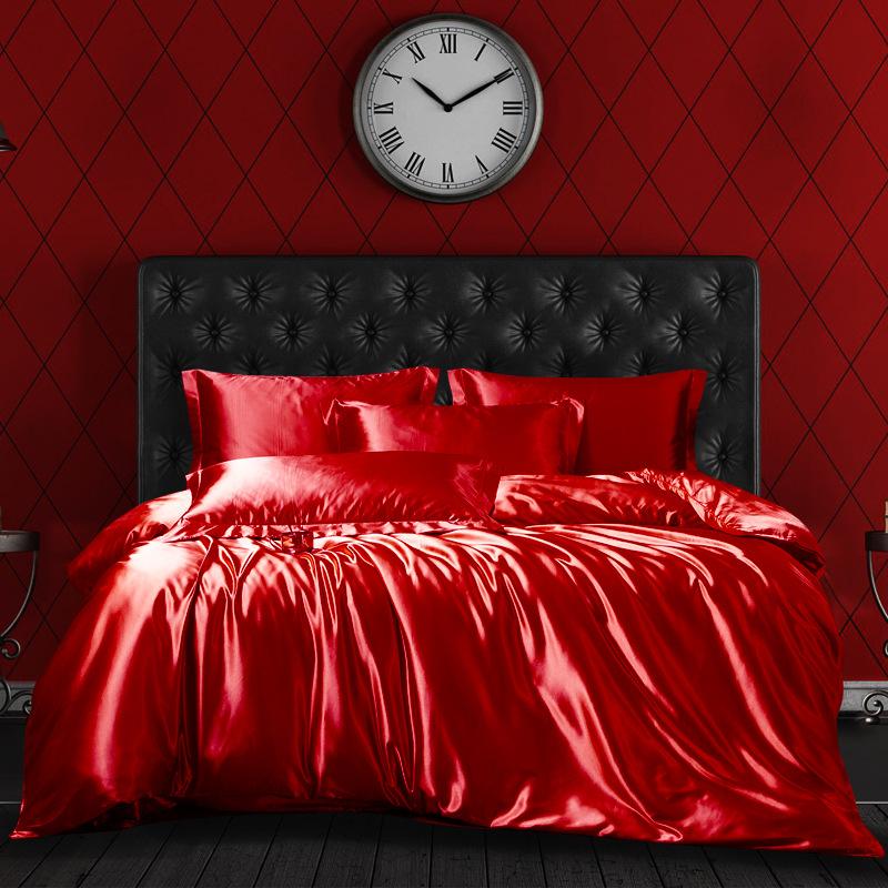 3/4 ks Summer Ice 100% hedvábný satén povlečení s povlakem na přikrývku Prostěradlo Povlaky na polštář Povlaky na povlečení