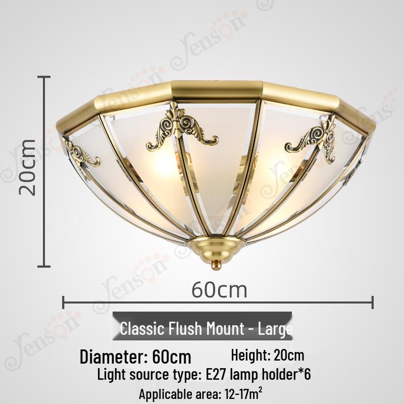 European All-Copper Ceiling Light for Bedroom, Living Room, Foyer, Balcony, or Aisle - Simple, Warm, and Romantic Design