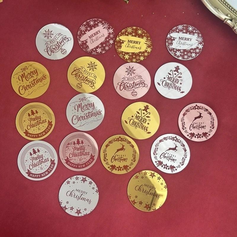 10pcs Round Merry Christmas Plastic Cupcake Toppers Rose Gold Color Snowflake Elk Cake Party Decorating Tool Christmas Ornament