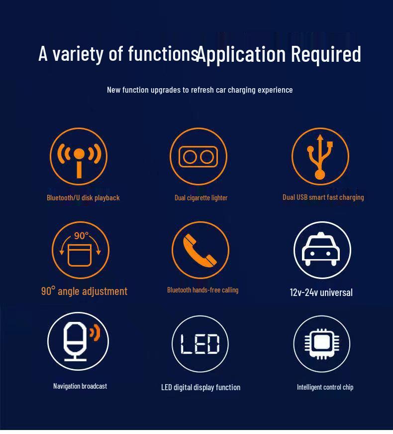 MP3 Bluetooth USB Player with Rotating Dual Cigarette Lighter & 66W Fast Car Charger