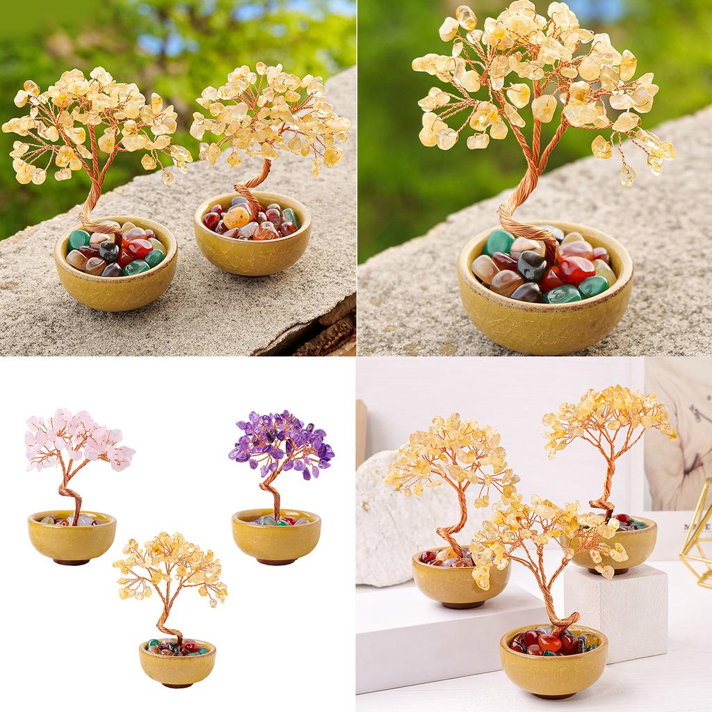 Natural Crystal Crushed Stone Wealth Tree Natural Healing Gemstone Crystal Bonsai Fortune for Good Luck Home Decors