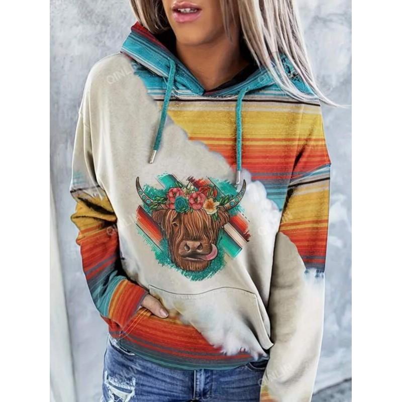 Womens Oversized Hooded Sweatshirt With 3D Print Loose Fit Casual Top 2025