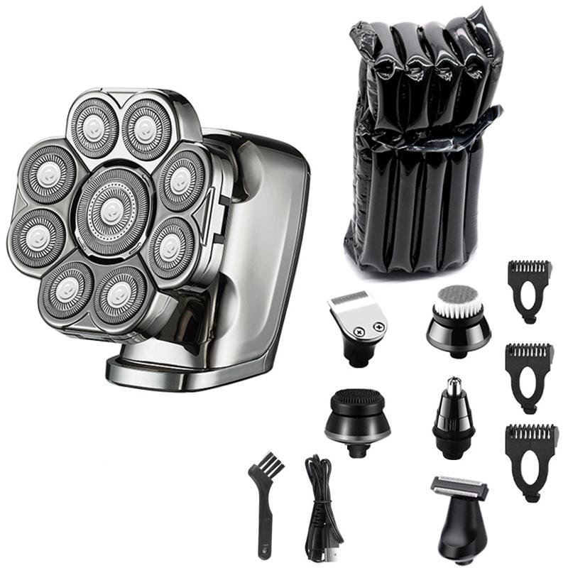 Bakım Seti 6in1 Kafa Elektrikli Tıraş Makinesi Erkekler Için Sakal Saç Düzeltici Yüz Jilet Vücut Kel Tıraş Makinesi Islak Kuru Şarj Edilebilir