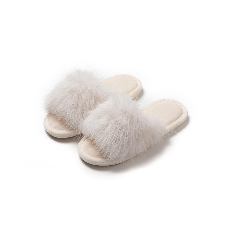 Open plush slippers fish mouth home less plush slippers indoor European and American fluffy slippers
