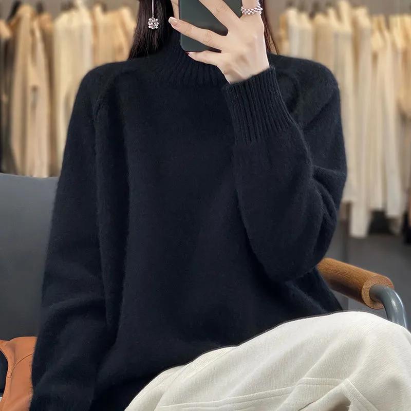 Autumn and Winter Large Size Loose All-match Western Turtleneck Knitted Sweater Sweater Jacket To Keep Warm