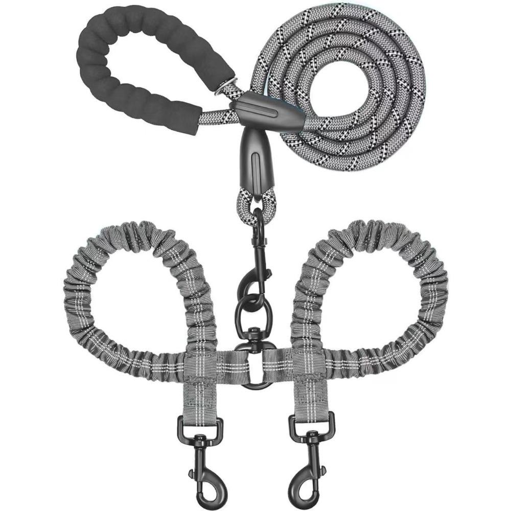 

Nylon Double Head Dog Rope Shock Absorbing Elastic Traction Rope Two Dog Lead Rope Large Breeds серый