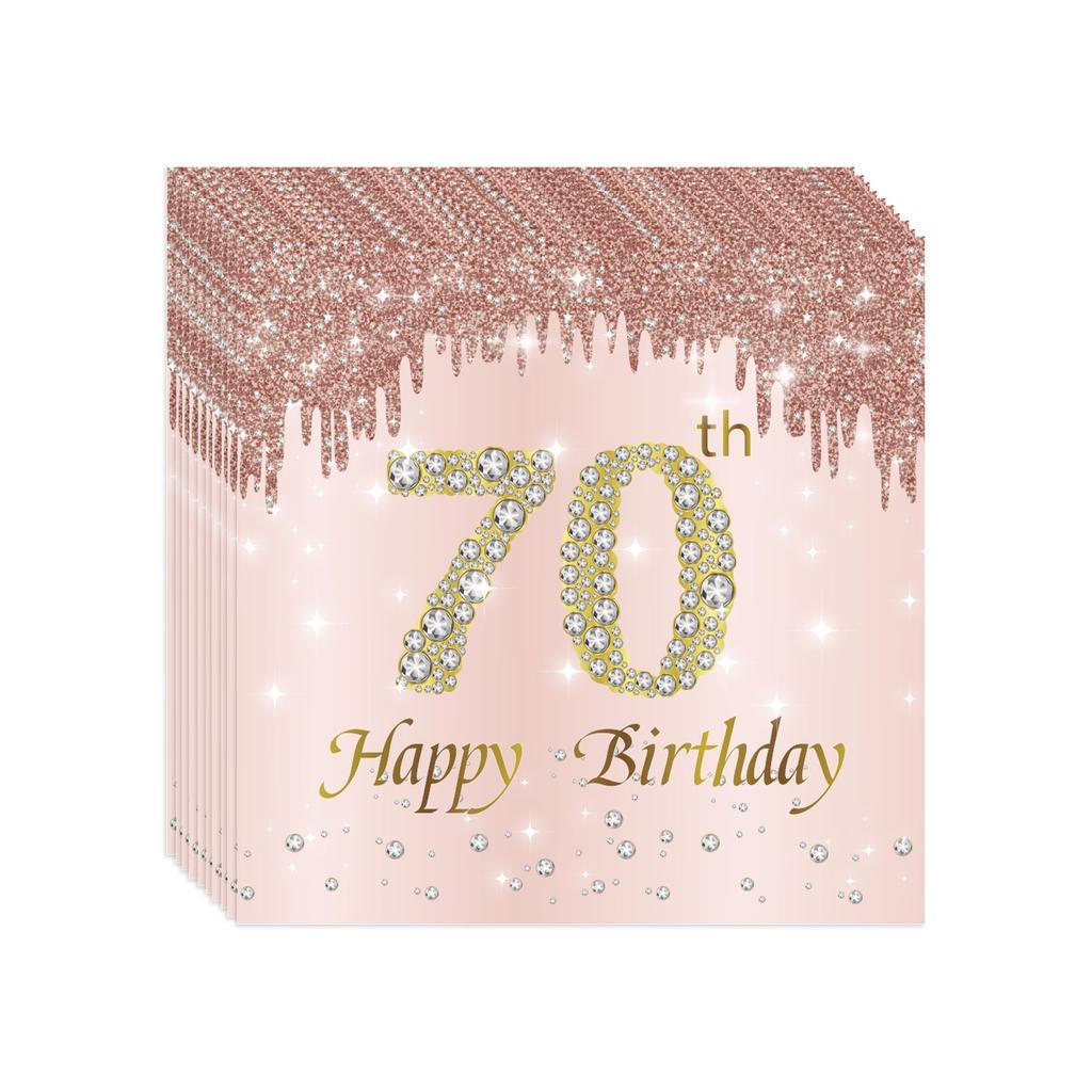 Rose Gold and Diamond 70th Birthday Party Set, Disposable Paper Plates, Paper Cups, Tablecloths, Theme Scene Arrangement