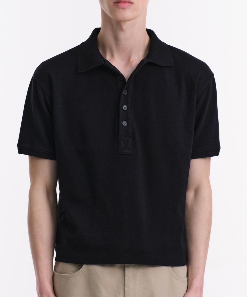 Daibeuin Regular Polo Crop T-Shirts (Black)