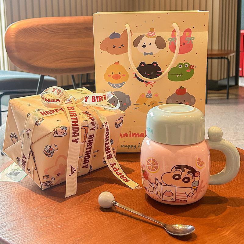 Kredka Xiaoxin Czajnik Ceramiczny Wysokiej jakości kubek z pokrywką Uroczy kubek na kawę/wodę o dużej pojemności Prezent urodzinowy