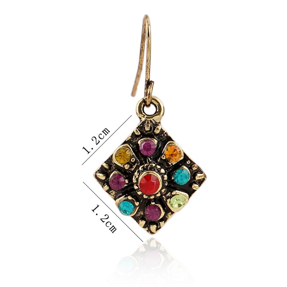 Stylish Bohemian Rhombic Colorful Rhinestone Charm Hook Earrings Women Party Jewelry Jewelry Gift