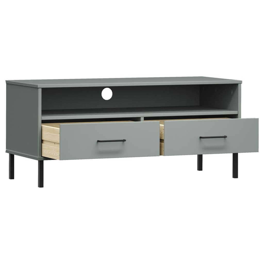 Oslo TV Stand with Metal Legs Grey Solid Pine Wood