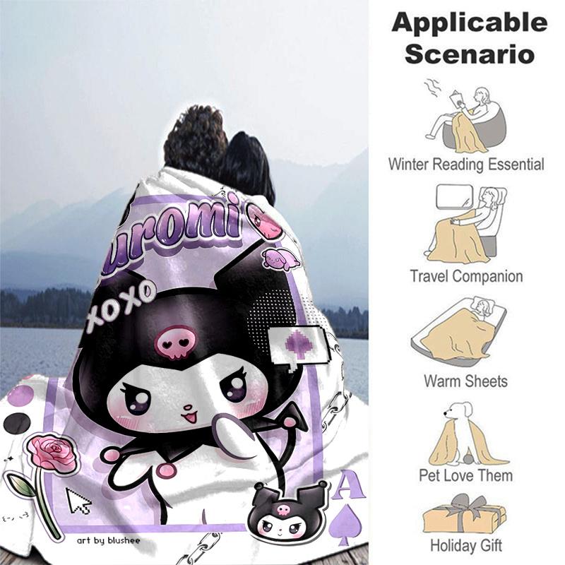 1pc Kuromi's Sweet Kisses Blanket, Soft Throw for Room Decor, Perfect Gift for Family and Friend, Living Room, Travel, Camping, Car Blankets, Beach, O