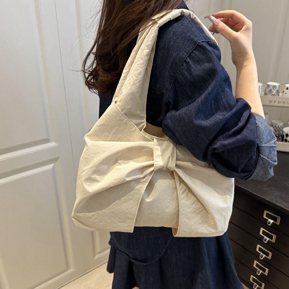 Large Capacity Bow Shoulder Bag Korean Style Plaid Tote Bag Casual Handbag  Women