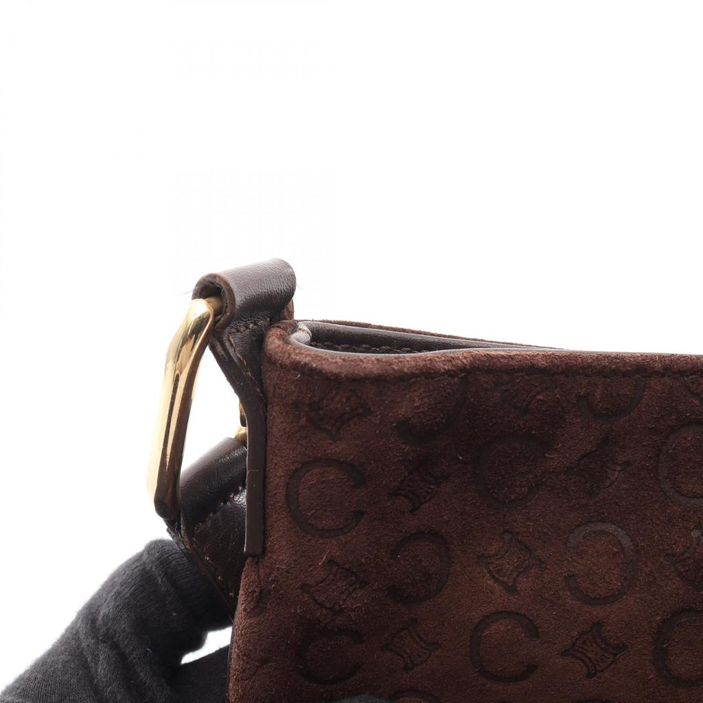 Used CELINE C Blason Shoulder Bag Suede leather Brown Used Women