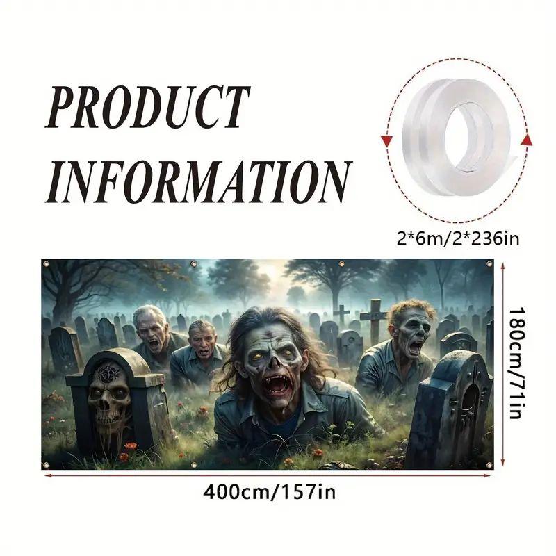 Halloween Zombie Garage Door Banner Tombstone Skull Photography Background Outdoor Wall Decoration Horror Party Supplies