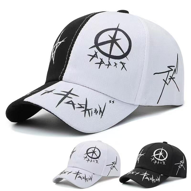 Black & White Star Patchwork Duckbill Cap - Korean Street Style Unisex Hip-Hop Sun Hat