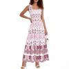 Women's Sleeveless Printed Strap Dress Smocked Waist Maxi Dress Lightweight Bohemian Style Summer Dress with Adjustable Shoulder Ties