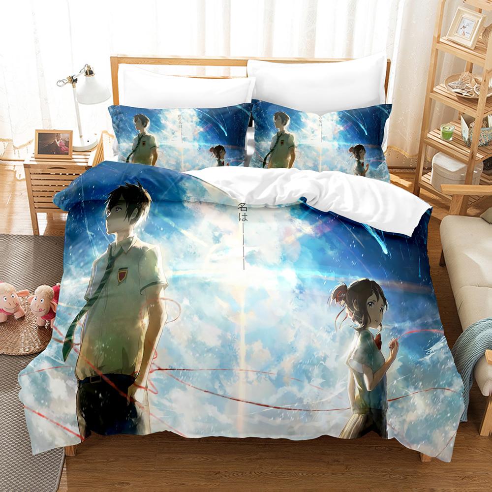 Ihr Name Luxus-Bettwäsche-Set Japan Anime Cartoon Bettbezug-Set Bettdecke Tagesdecke Leinen Twin Single Size Bedruckte Heimtextilien