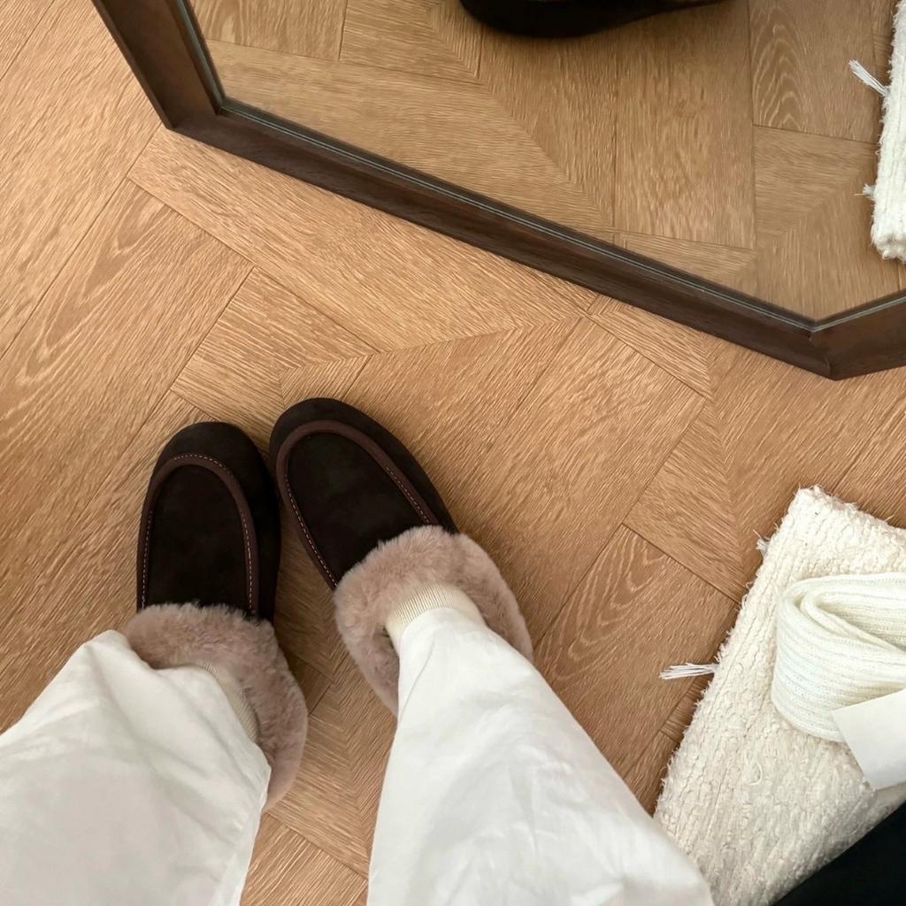 Cowhide version Baotou warm Muller shoes women's new outer wear fur integrated one pedal lazy Birkenstock snow hair shoes