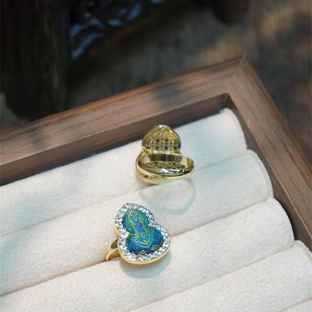 Zinc Alloy Fabric Ring: Jiukai Song Brocade Ding Sheng Pattern, Handmade