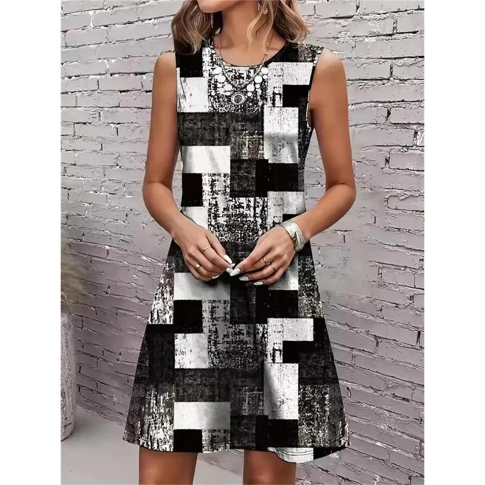 Striped Print Dresses Summer Elegant Fashion Loose Sleeveless Dress Casual Comfortable Soft Breathable Women Mini Dress