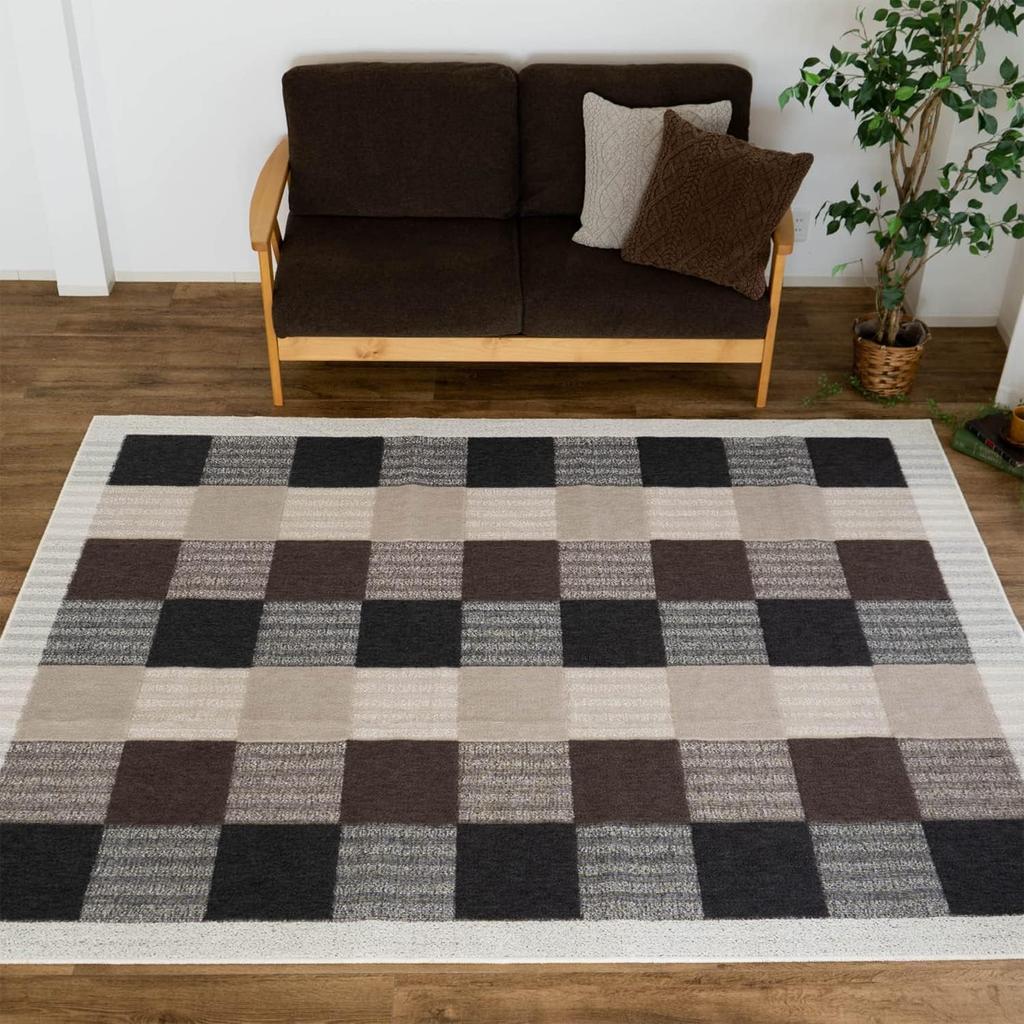 Sayan Sayan Washable Antibacterial and Modern 185x240cm Tatami Made in Japan Odor-Resistant Rug, Block, (3 Mats), Black,