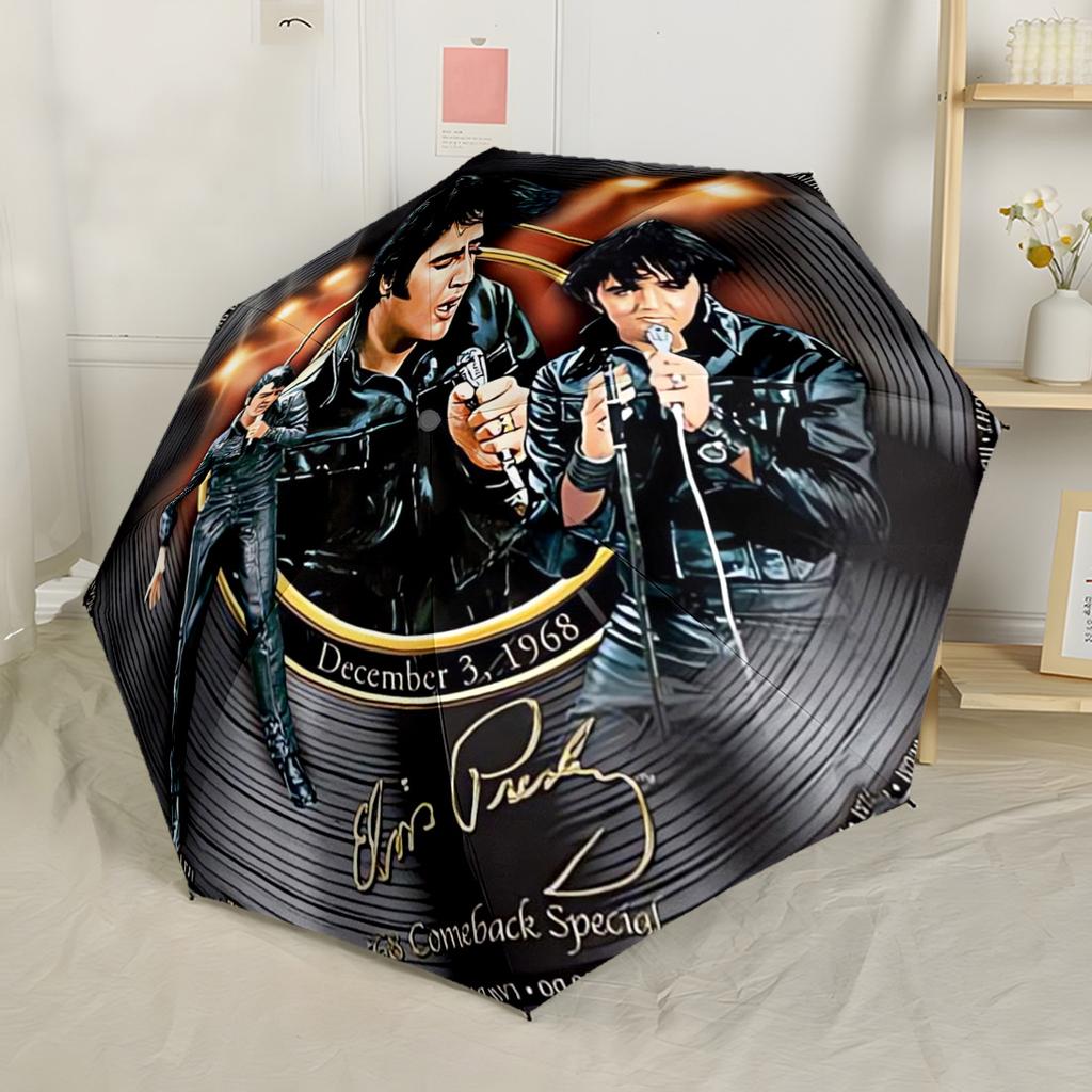 Ombrello Portatile Automatico Elvis Presley's Comeback Special Compatto Resistente Design a 8 Stecche Plastica Resistente Ferro Ombrello per Tutte le Stagioni per Viaggio