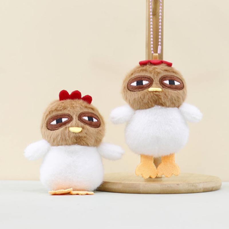 Ugly Hen Plush Toy Doll Kawaii Chicken Pendant Fur Keychain Stuffed Plushie Key Ring Birthday Christmas Gifts Car Decoration