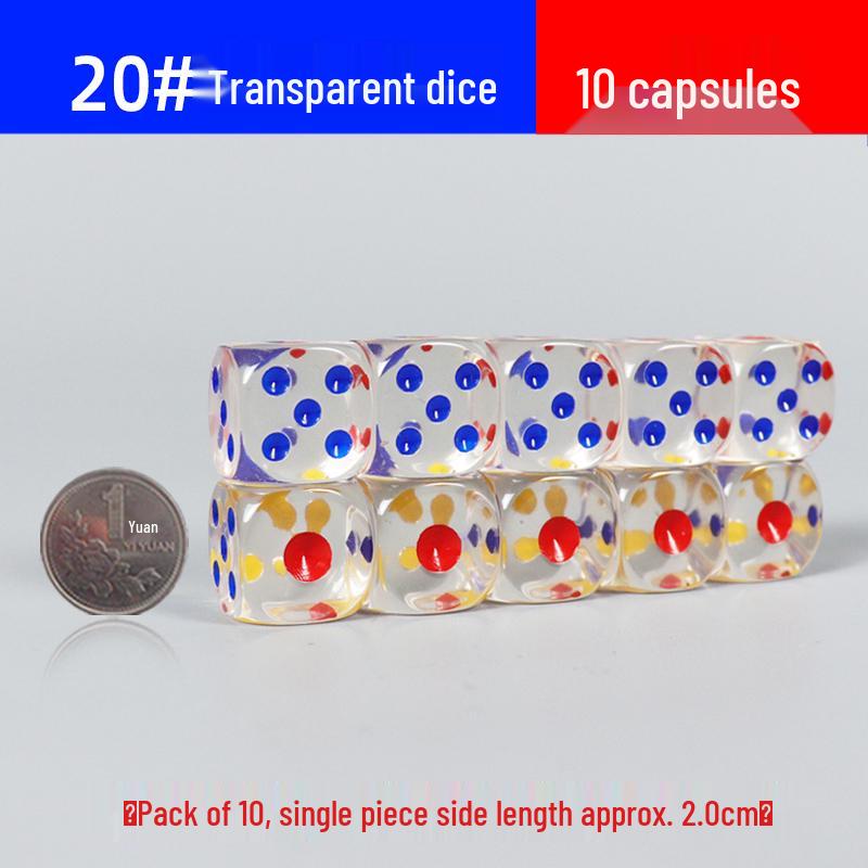 30mm Large Transparent Crystal Dice with Colored Pips for KTV, Bar, or Mahjong