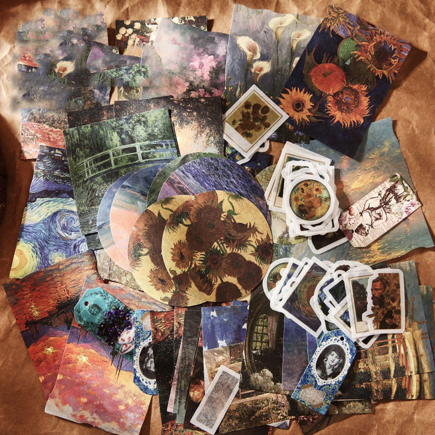 

200 Sheets Vintage Art Style Stickers + Material Paper Mixed Set, Retro Design Decorative Papers,DIY Crafts Scrapbooking
