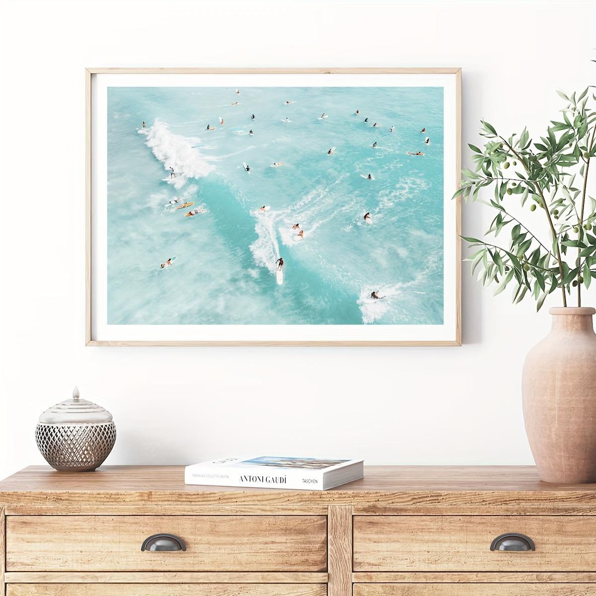 

1pc Dynamic Aerial Surfers Canvas Wall Art - Frameless, Minimalist Beach & Ocean Scene Print for Living Room, Bedroom, Dorm | Mo 20x30cm No Frame