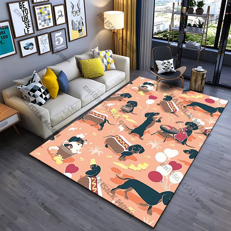 Playful dachshunds in whimsical activities carpet Yoga living room room decor children's crawling mat doormat area rug
