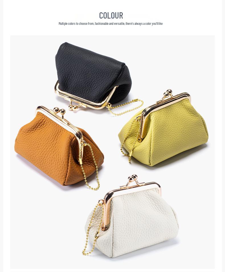 Women's Mini Cowhide Leather Clasp Coin Purse