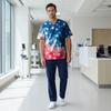 Men's Short Sleeve V-Neck  Print Chest Pocket Care Top