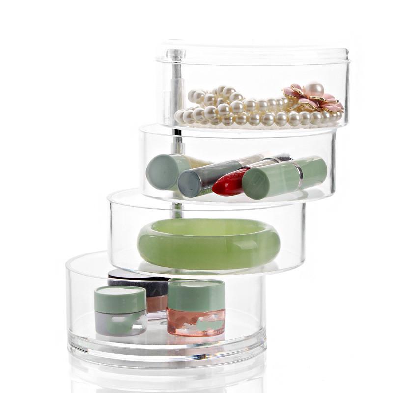 Dustproof Acrylic Earrings Jewelry Storage Box Display Stand Round Rotating Rack Holder ((Not Including Jewelry))